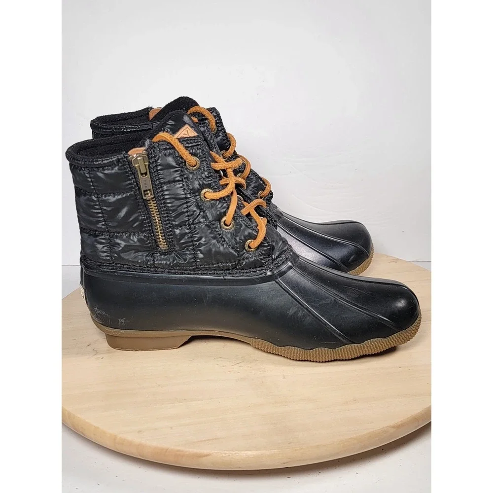 Sperry Top Sider Saltwater Duck Boots Women's Size 8 Black Waterproof STS80755